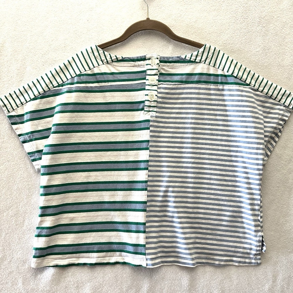 Maeve Anthropologie Tiffany Top XL Cropped Boxy Striped Colorblock Cotton - Picture 11 of 12